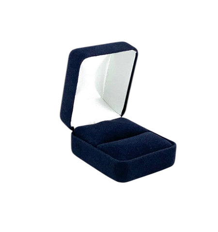 Velour ring box for engagement ring, navy square jewelry box