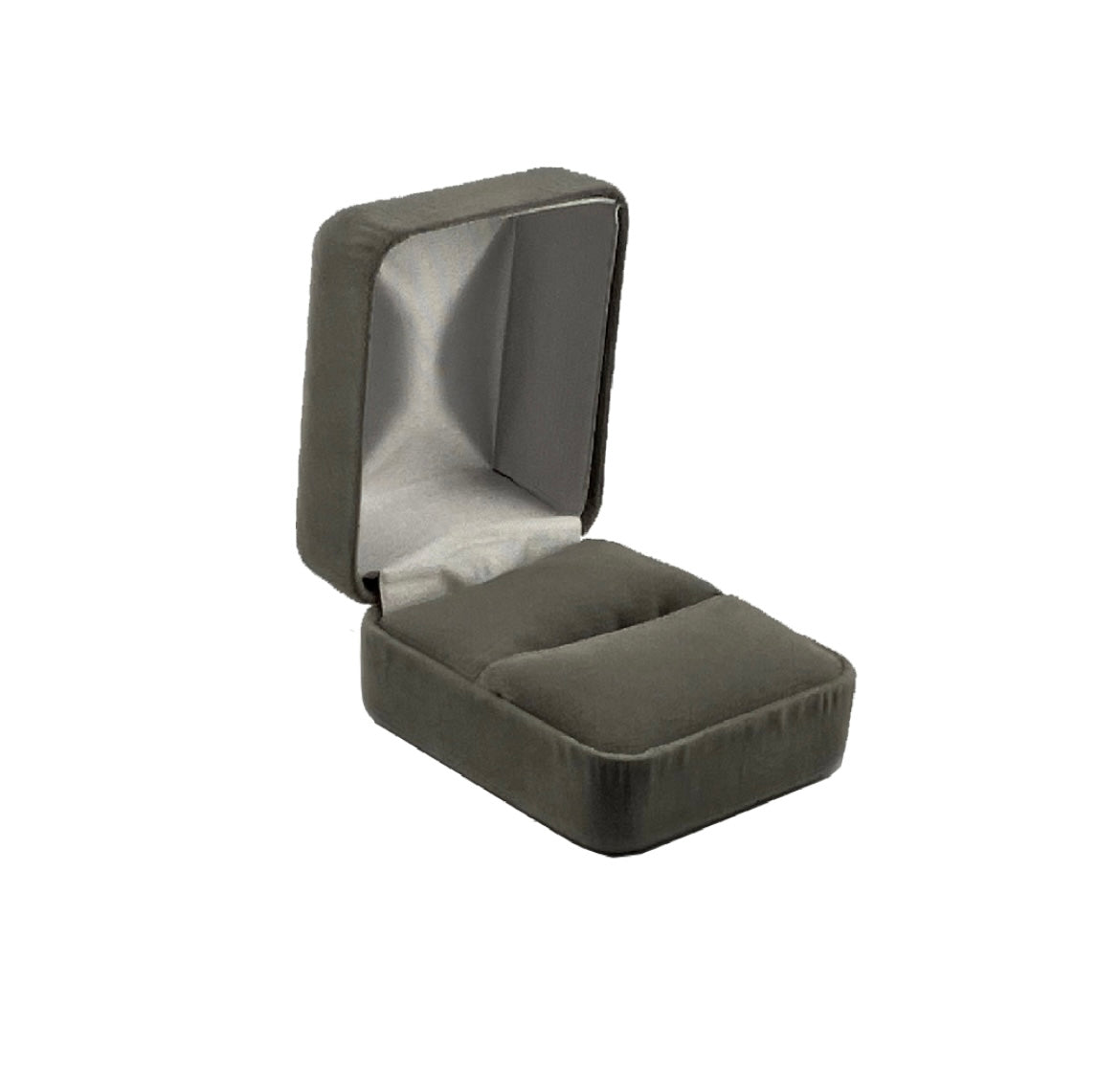 Velour ring box for engagement ring, grey square jewelry box