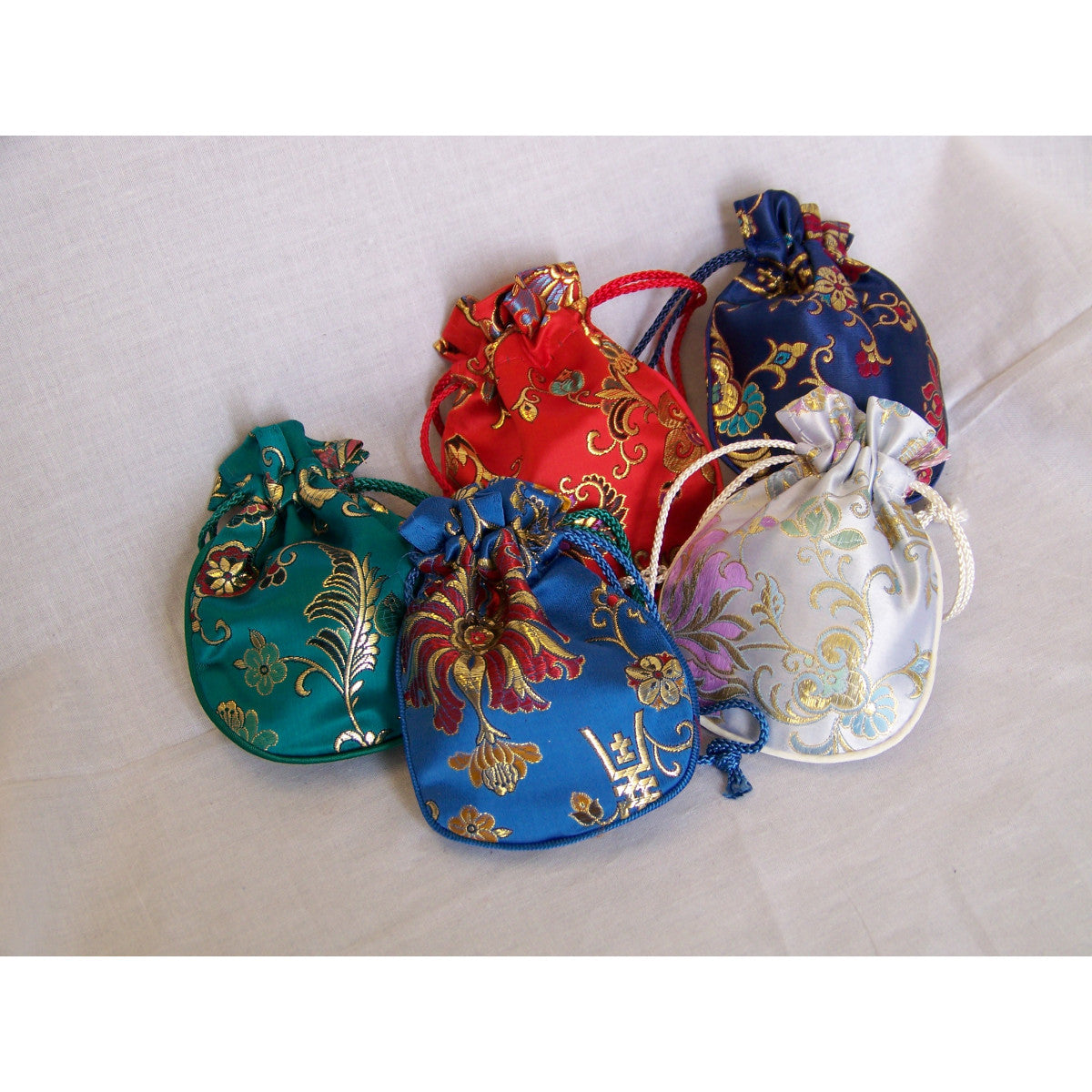 BROCADE ROUND POUCH - 3.5 X 4.5"-ASSORTED COLORS 5 PIECES